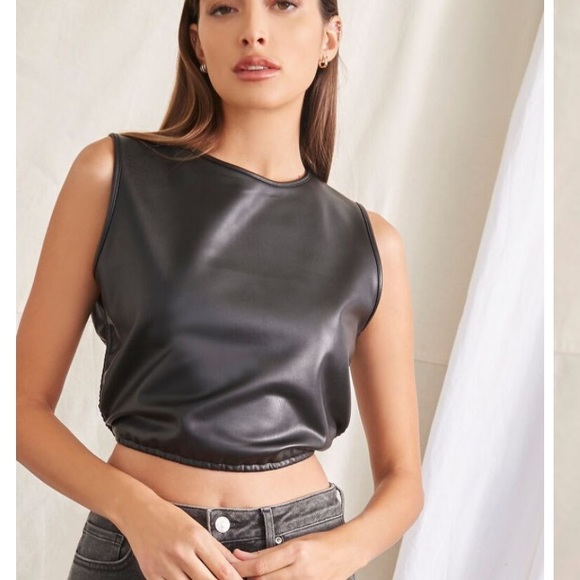 EUC forever 21 faux leather open back tie tank - Picture 3 of 4